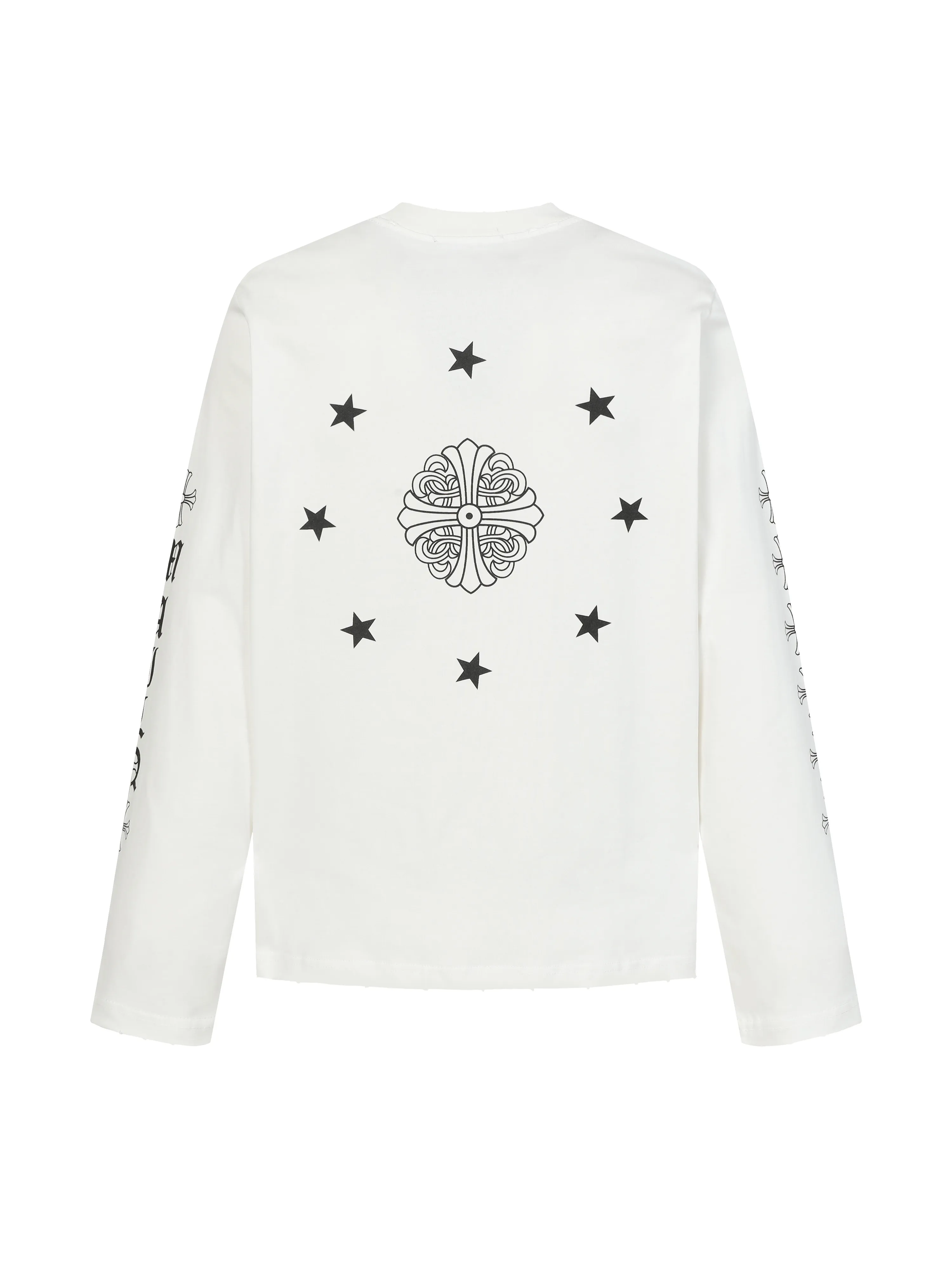 🅿️270 CH/Croxin new frayed printed long sleeves 280g double yarn fabric frayed on four sides Heavy fabric The neckline is made of icy Solona Loose fit Deep, wide and stylish No deformation or shrinkage Color: Black/White Size: XS-L